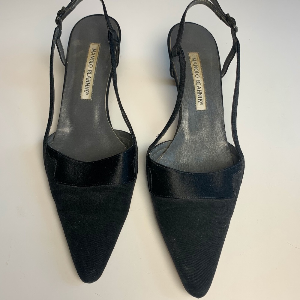 Manolo Blahnik satin slingbacks